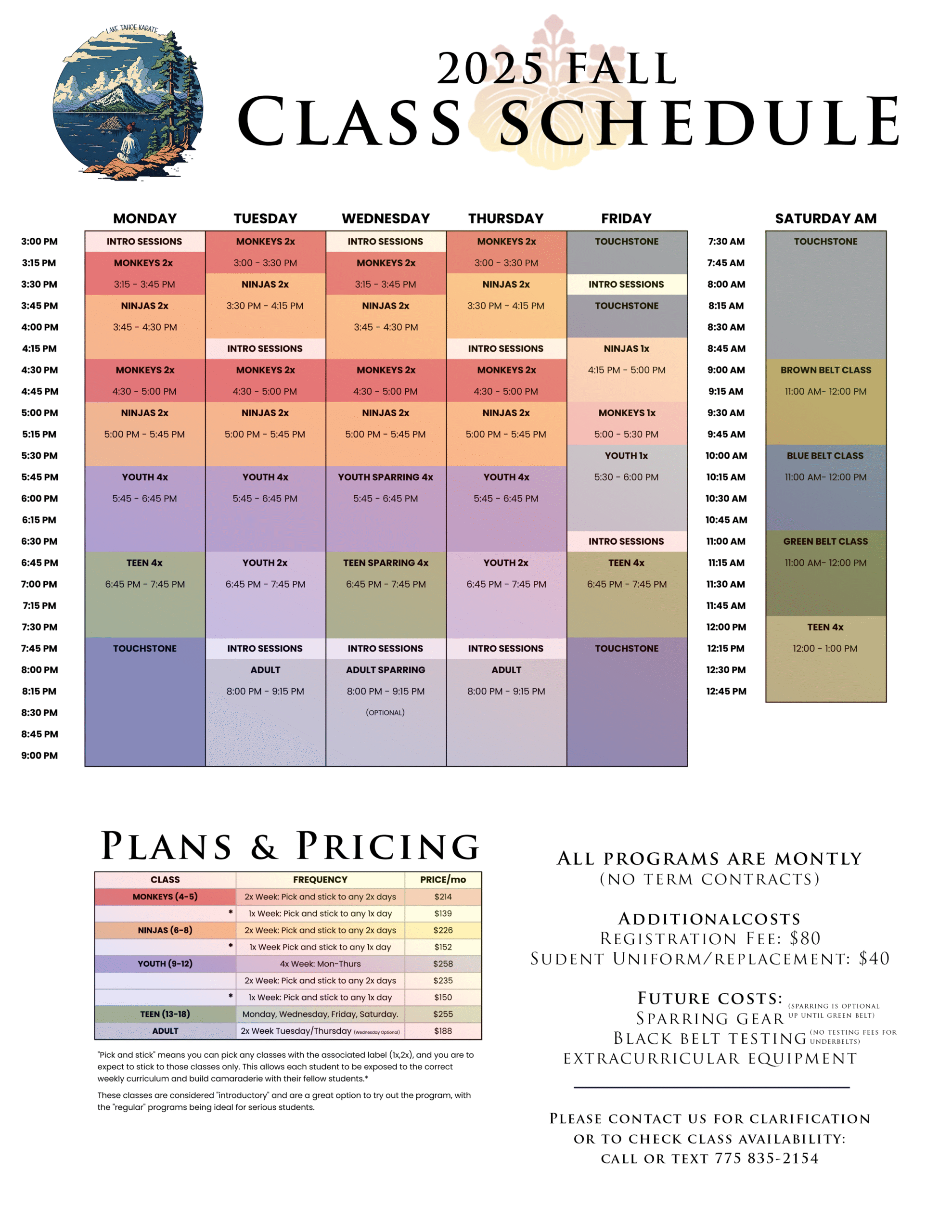 CLASS TIMES AND PRICING FOR KARATE IN INCLINE VILLAGE