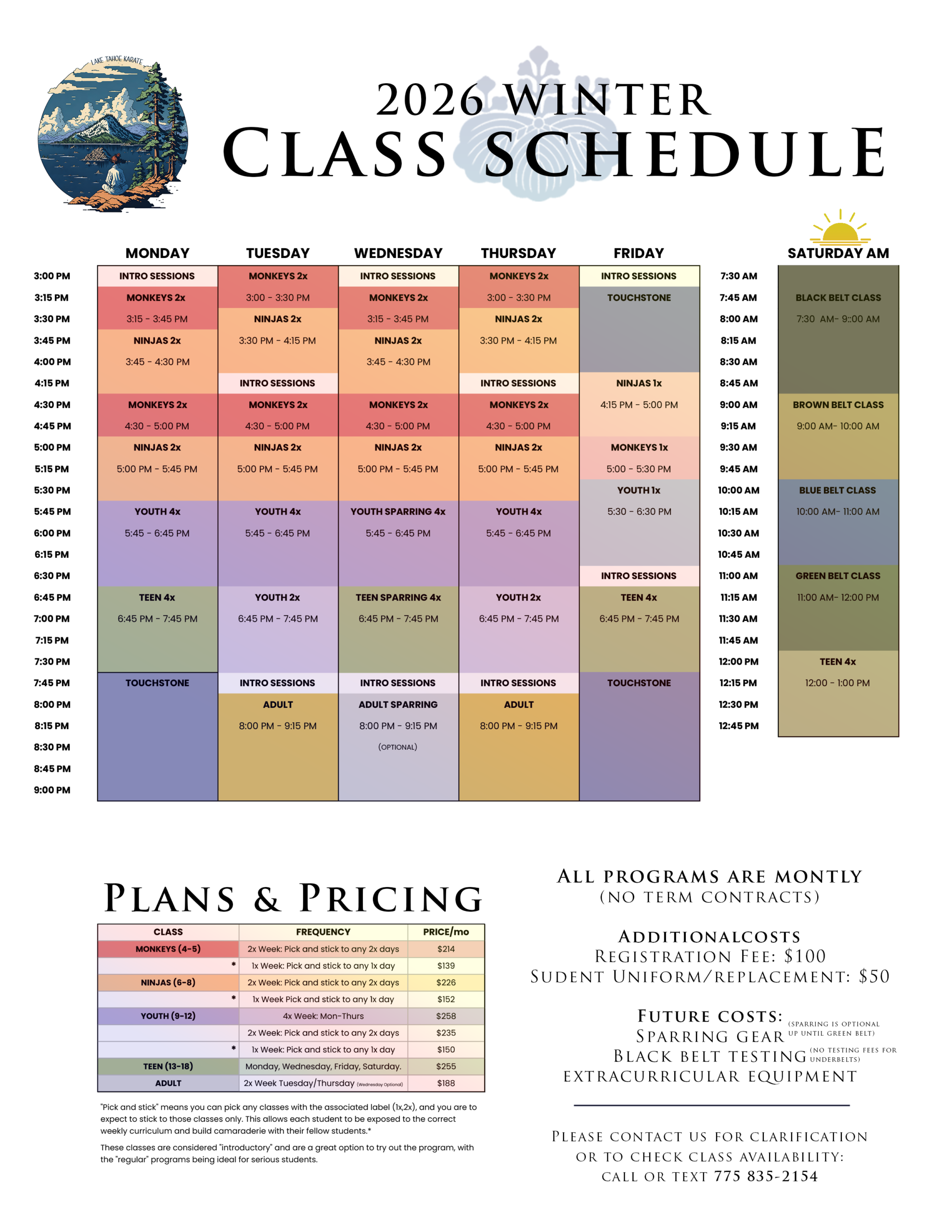 CLASS TIMES AND PRICING FOR KARATE IN INCLINE VILLAGE